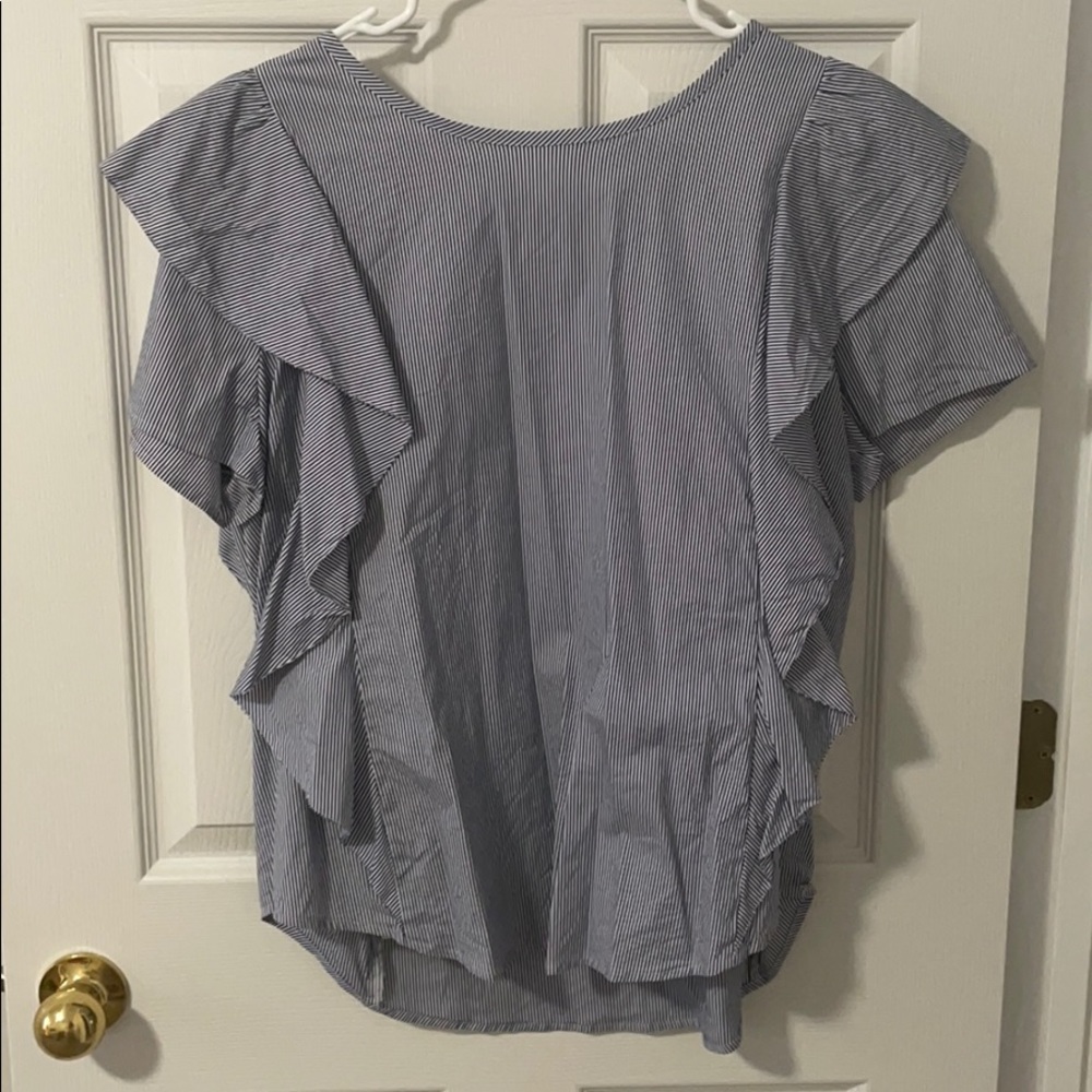 Blue & White Stripe Ruffled Top
